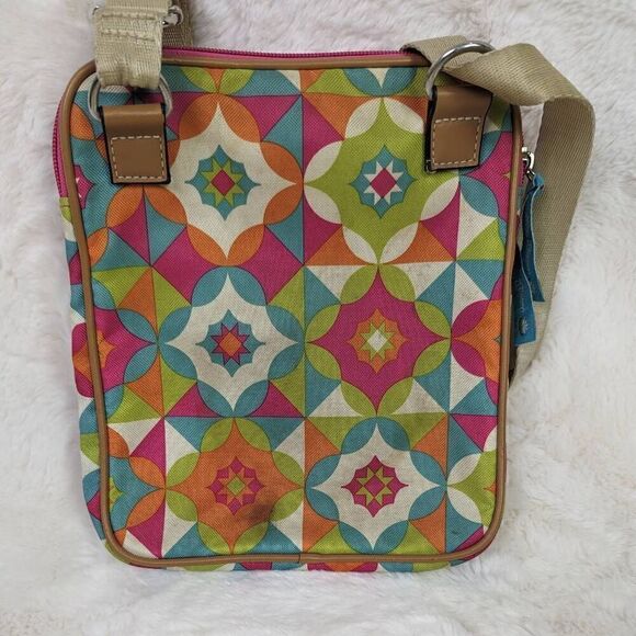 Lily Bloom Crossbody Purse Abstract Print Bag Coated Canvas Coated Zipper Key - Picture 4 of 8